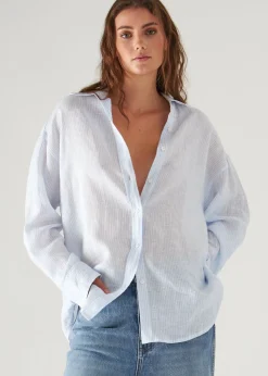 PATRICK ASSARAF Linen Striped Boyfriend Shirt|Women Shirts