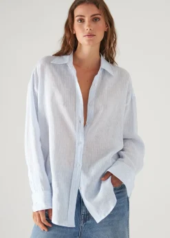 PATRICK ASSARAF Linen Striped Boyfriend Shirt|Women Shirts