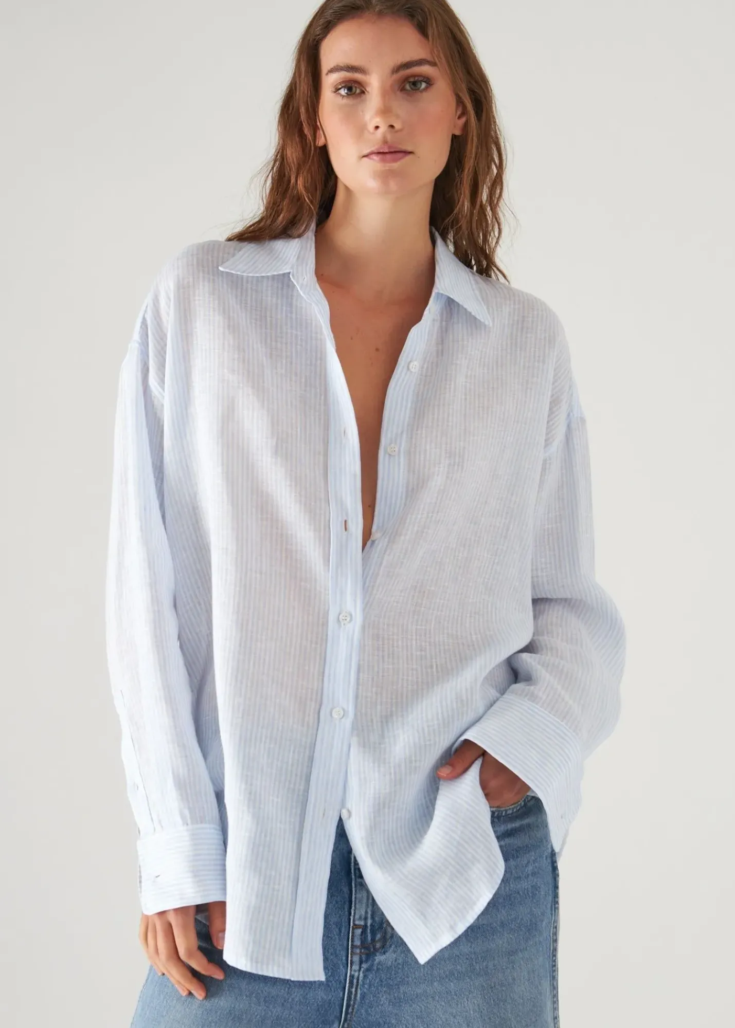 PATRICK ASSARAF Linen Striped Boyfriend Shirt|Women Shirts