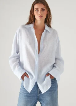 PATRICK ASSARAF Linen Striped Boyfriend Shirt|Women Shirts