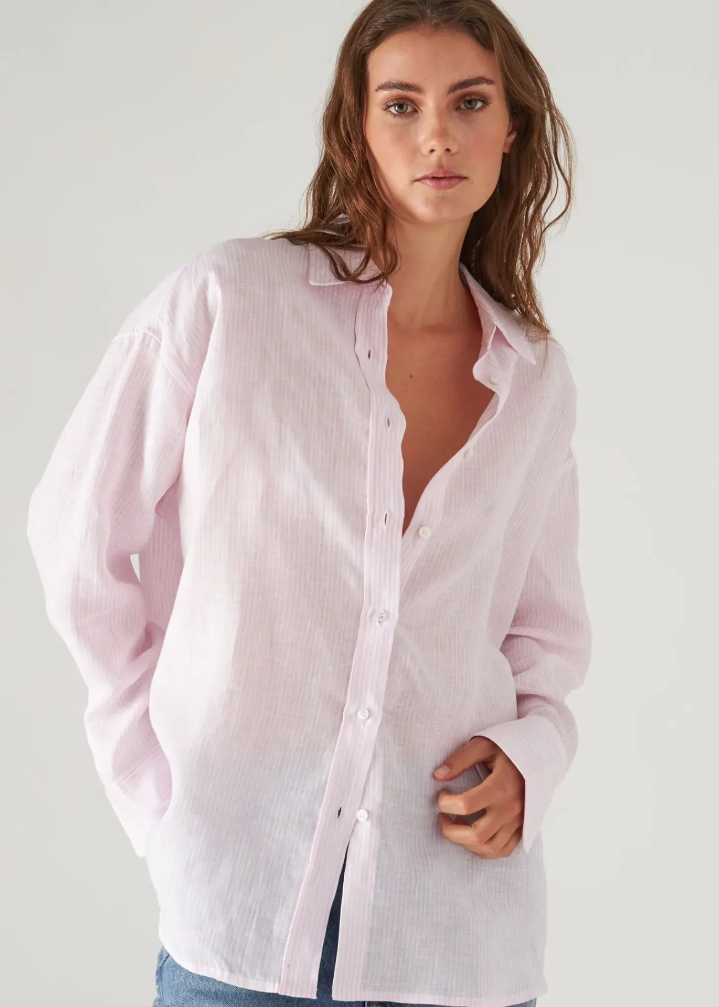 PATRICK ASSARAF Linen Striped Boyfriend Shirt|Women Shirts