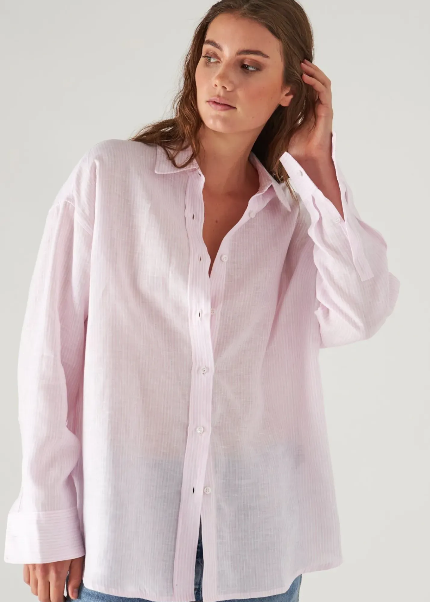 PATRICK ASSARAF Linen Striped Boyfriend Shirt|Women Shirts