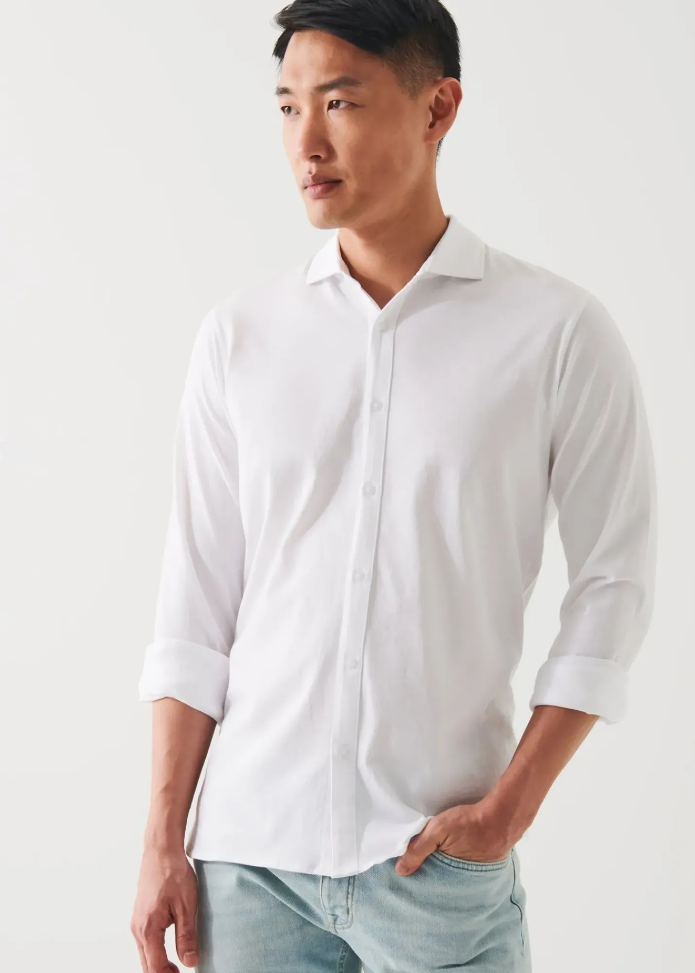 PATRICK ASSARAF Mercerized Pima Cotton Long Sleeve Button Front Shirt|Men Shirts