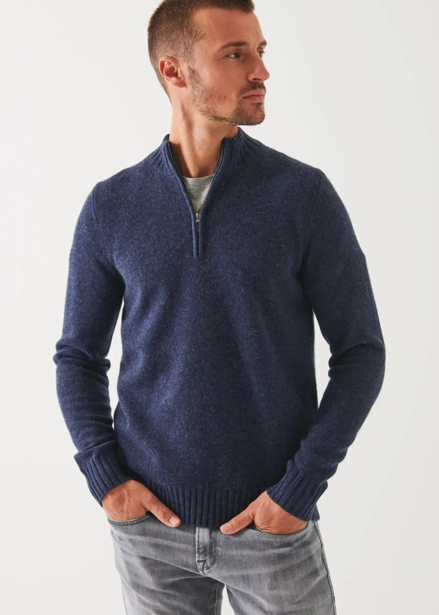 PATRICK ASSARAF Merino Quarter Zip Sweater|Men Knitwear
