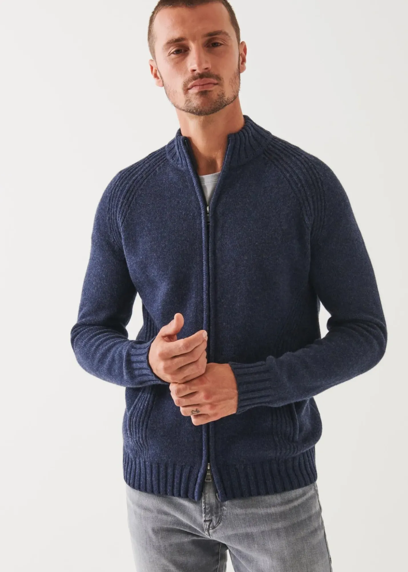 PATRICK ASSARAF Merino Raglan Zip Cardigan|Men Knitwear