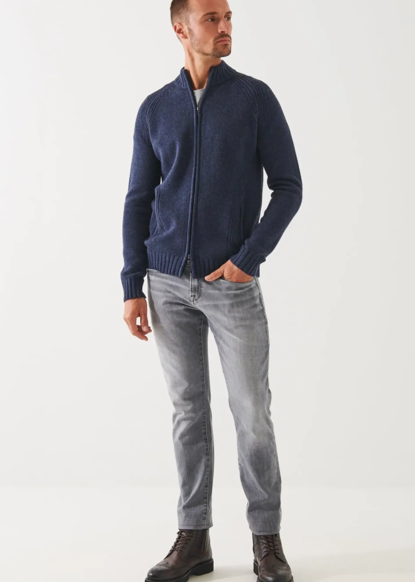 PATRICK ASSARAF Merino Raglan Zip Cardigan|Men Knitwear