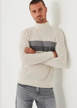 PATRICK ASSARAF Merino Striped Cable Knit Turtleneck|Men Knitwear