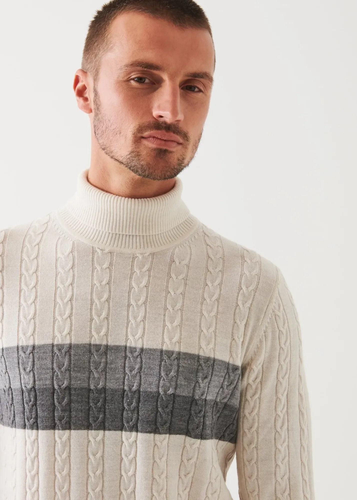 PATRICK ASSARAF Merino Striped Cable Knit Turtleneck|Men Knitwear
