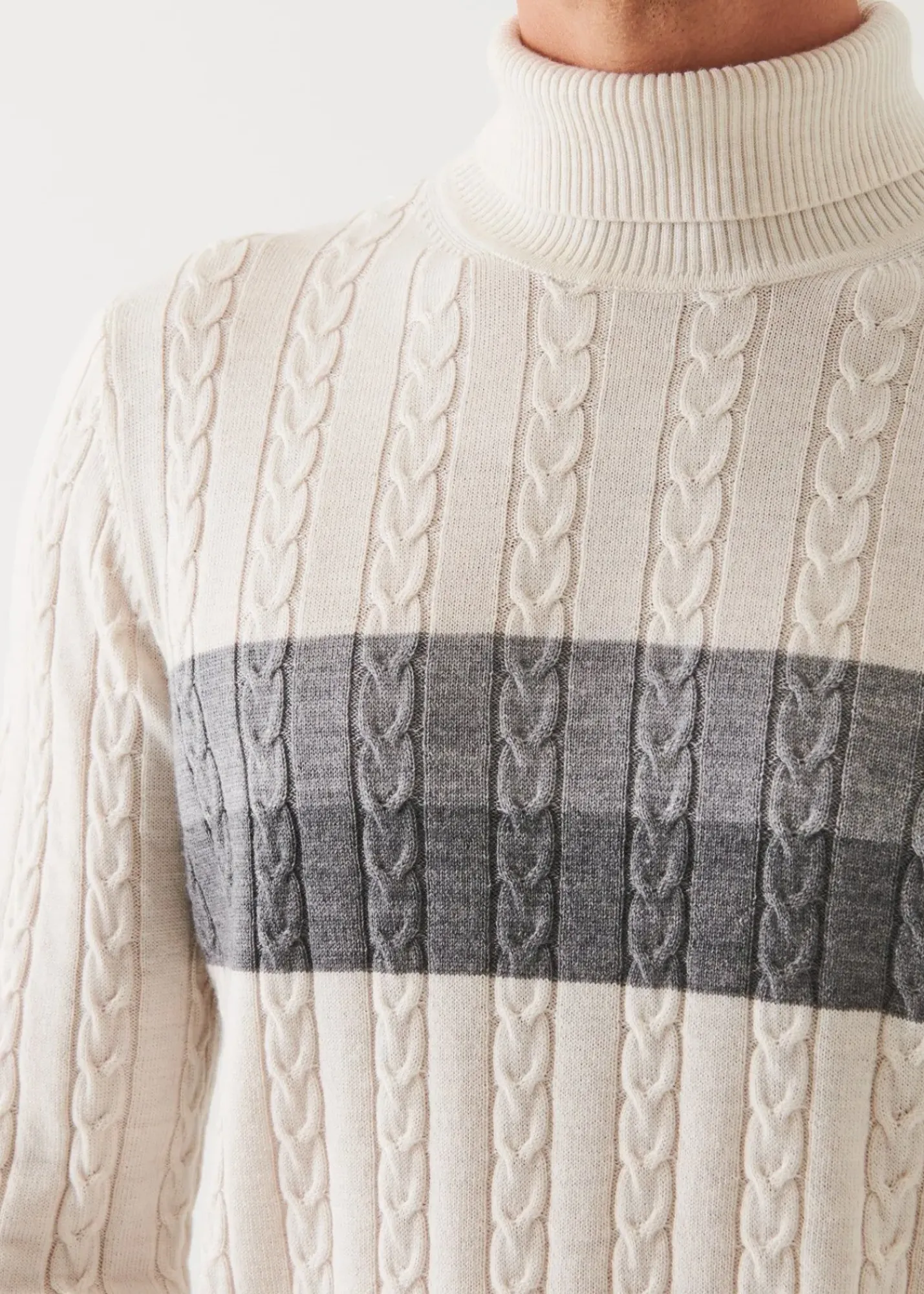 PATRICK ASSARAF Merino Striped Cable Knit Turtleneck|Men Knitwear