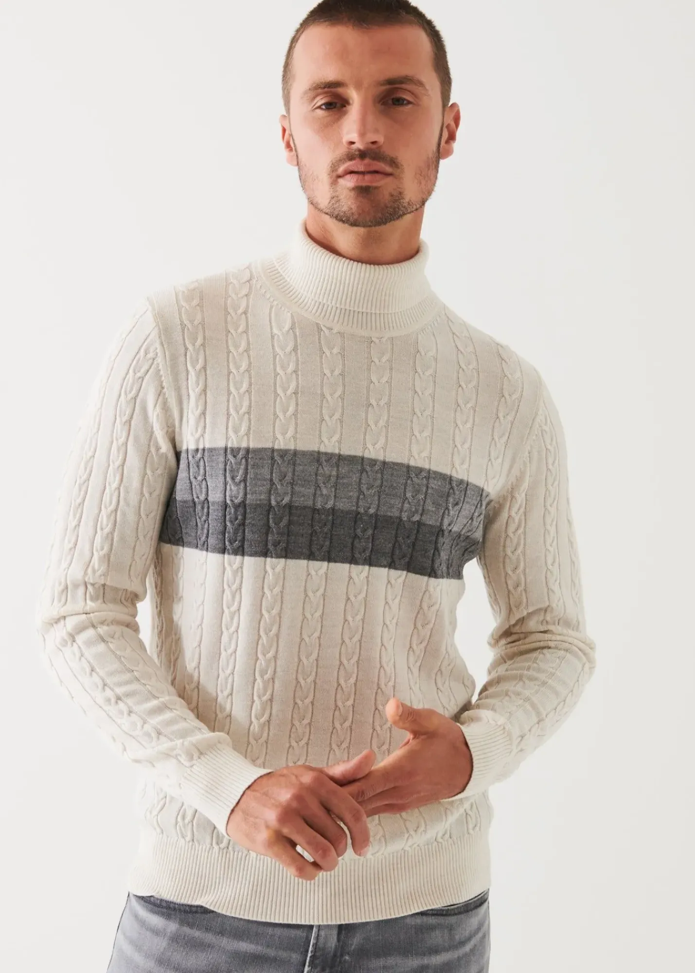 PATRICK ASSARAF Merino Striped Cable Knit Turtleneck|Men Knitwear