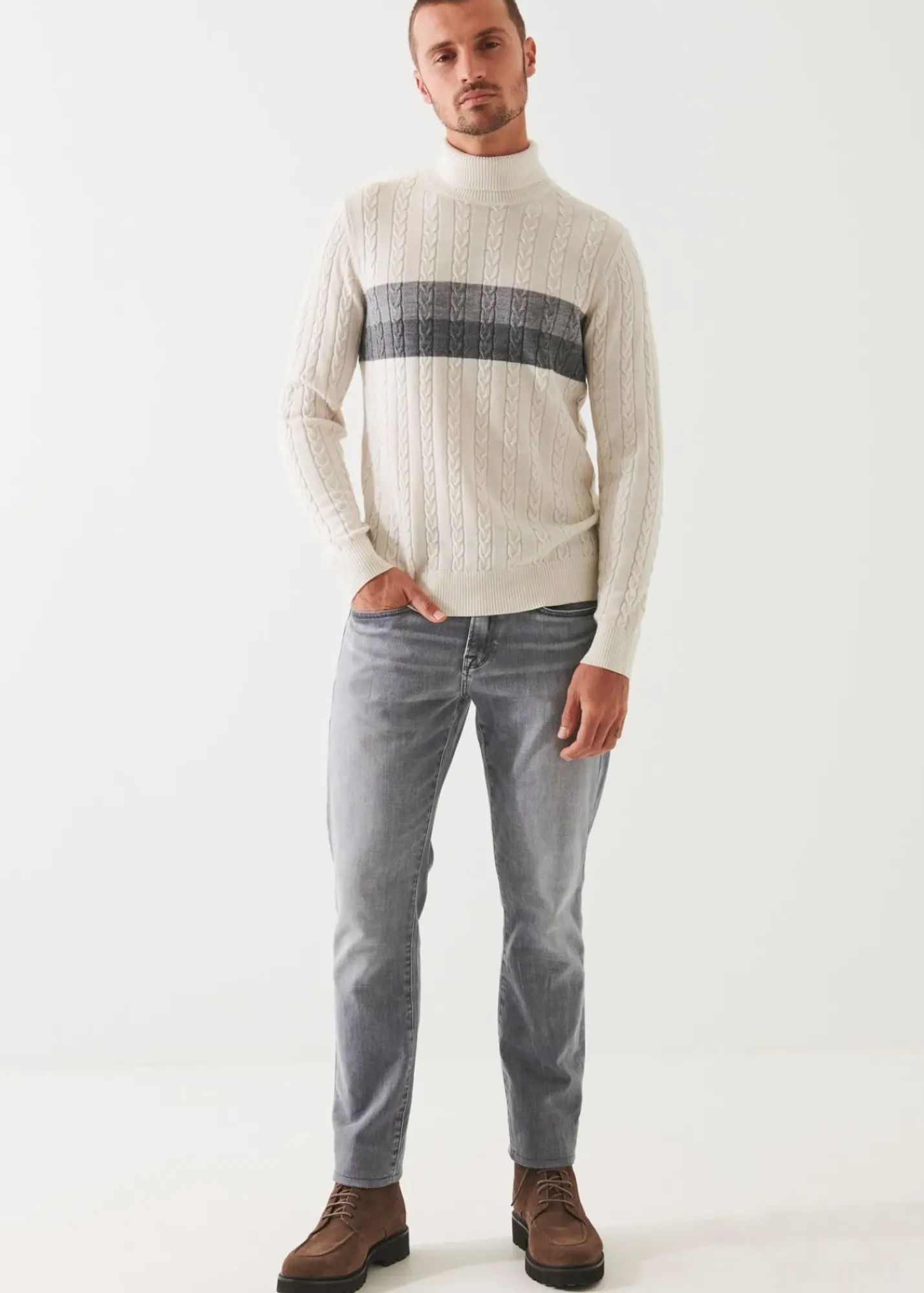 PATRICK ASSARAF Merino Striped Cable Knit Turtleneck|Men Knitwear