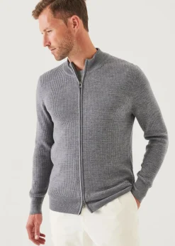 PATRICK ASSARAF Merino Waffle Full Zip Cardigan|Men Knitwear