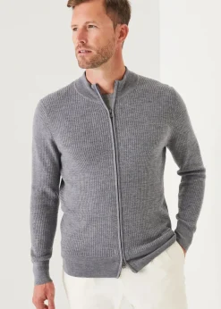 PATRICK ASSARAF Merino Waffle Full Zip Cardigan|Men Knitwear