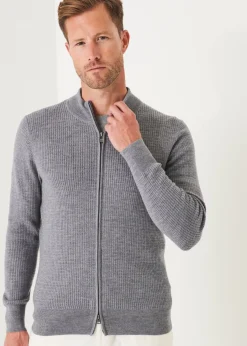 PATRICK ASSARAF Merino Waffle Full Zip Cardigan|Men Knitwear