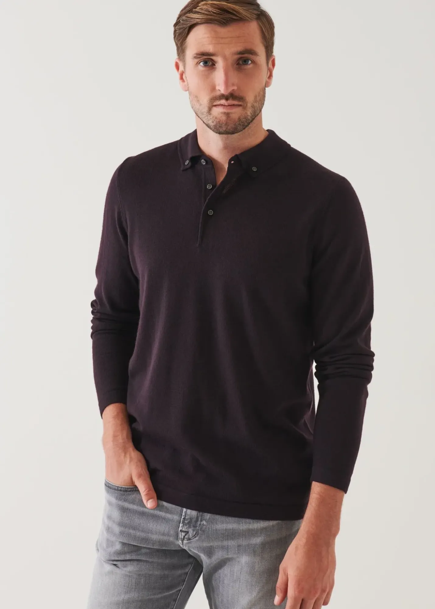 PATRICK ASSARAF Merino Wool Button Down Polo|Men Polos