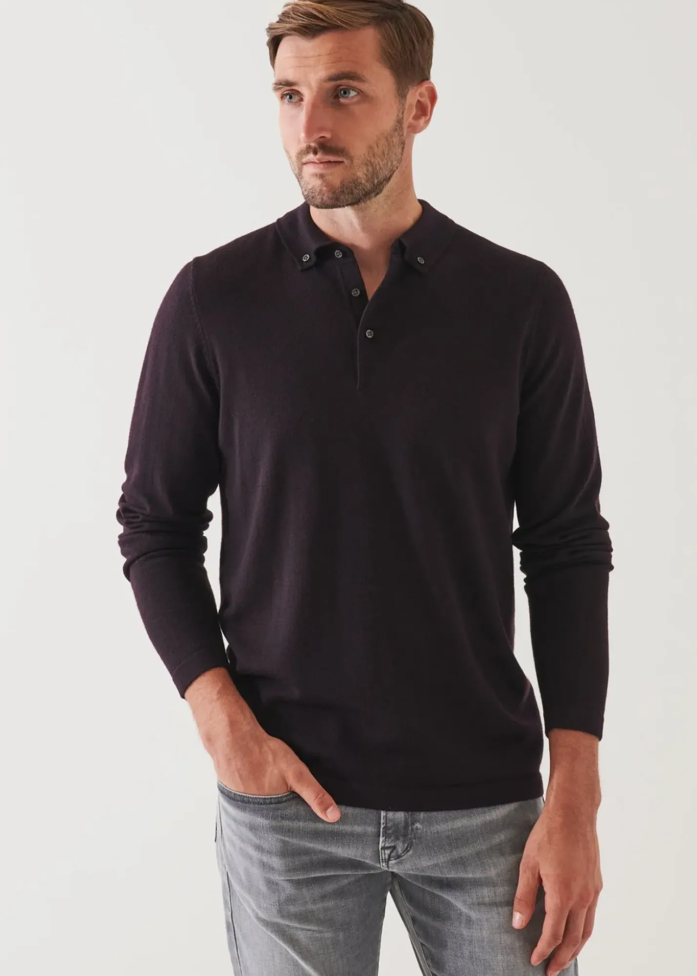 PATRICK ASSARAF Merino Wool Button Down Polo|Men Polos