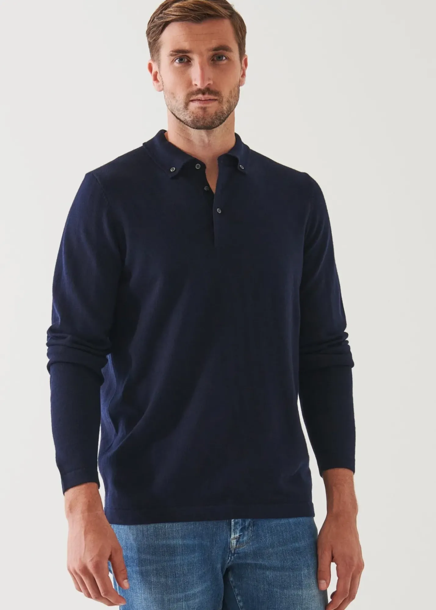 PATRICK ASSARAF Merino Wool Button Down Polo|Men Polos