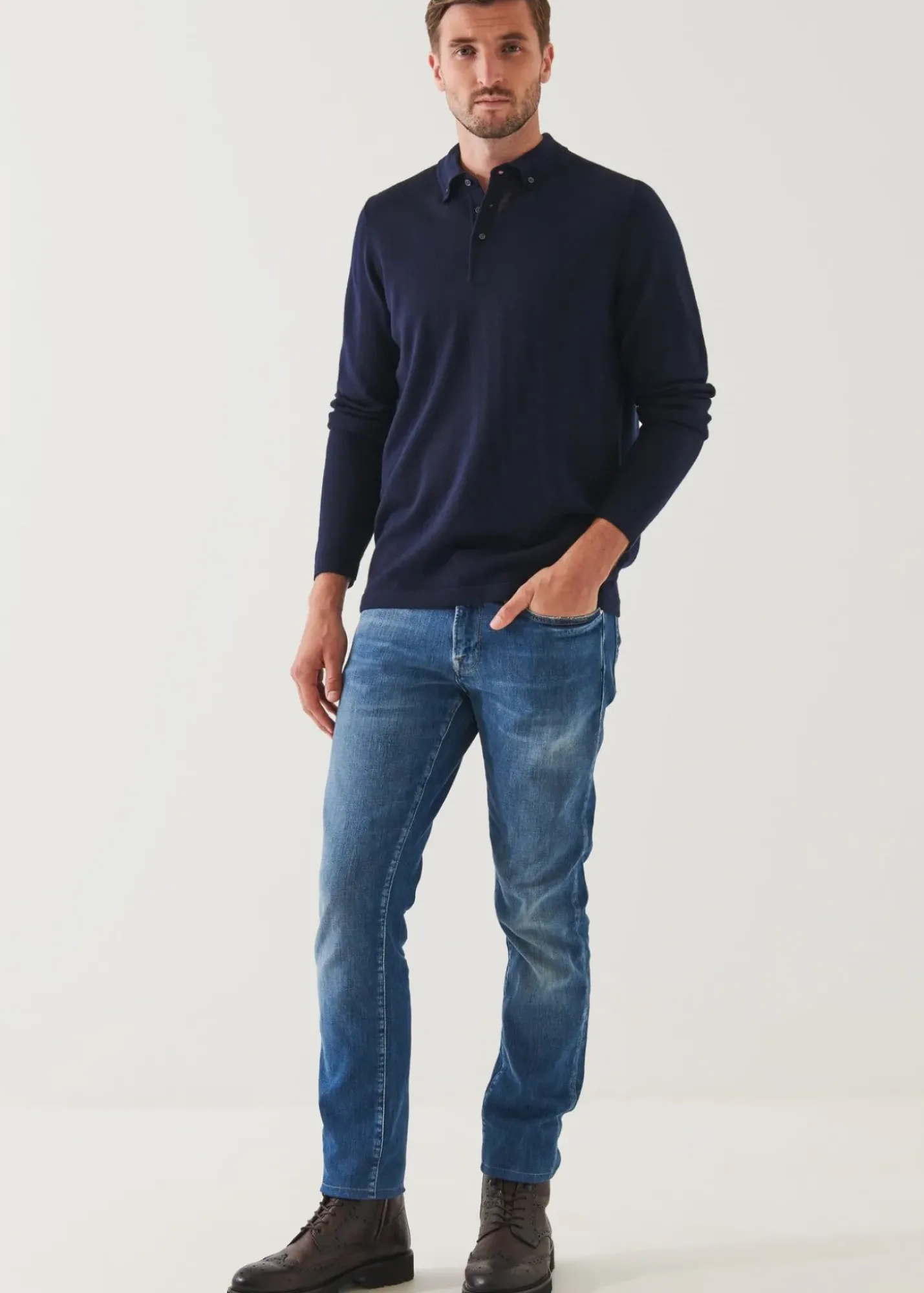 PATRICK ASSARAF Merino Wool Button Down Polo|Men Polos