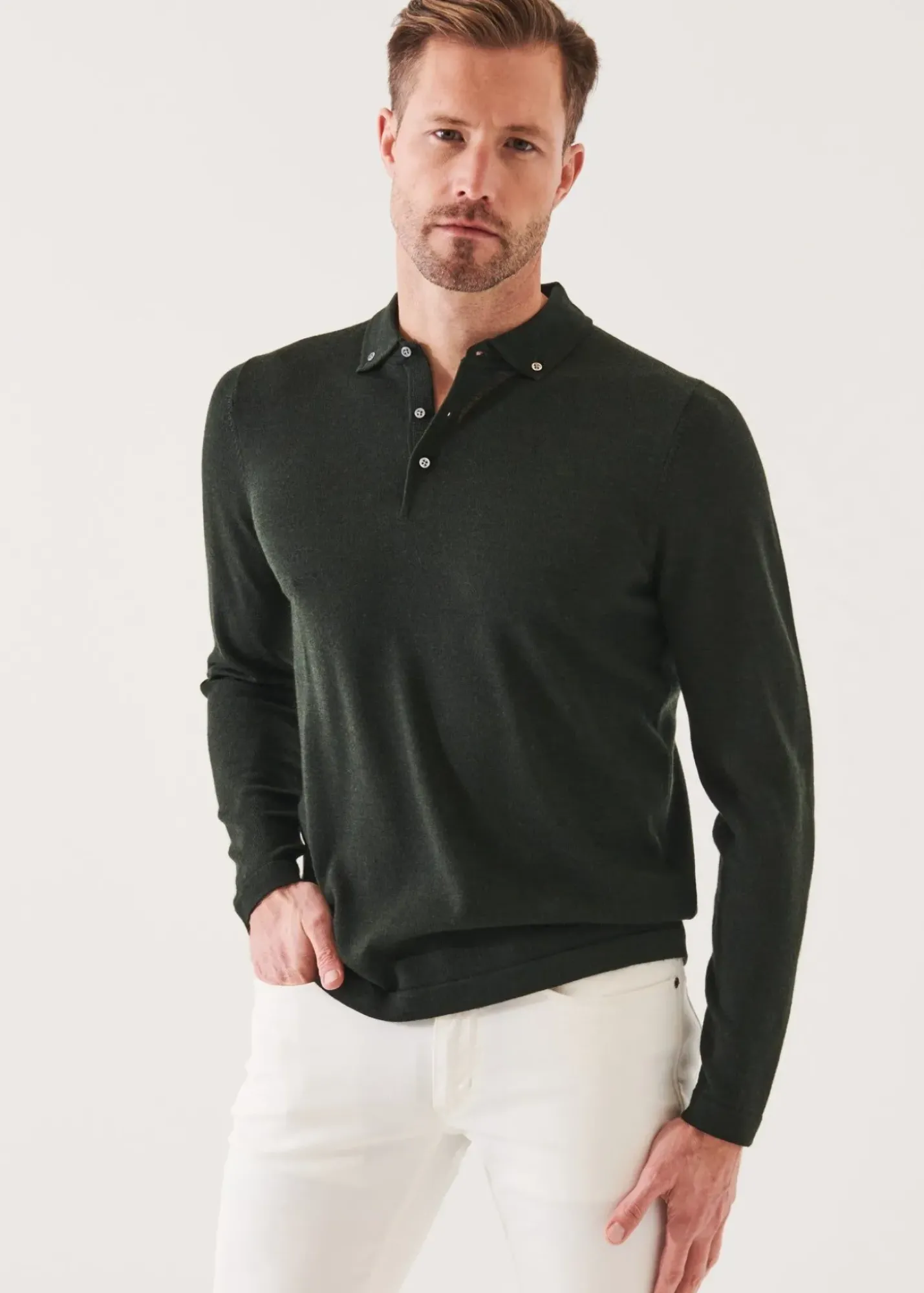 PATRICK ASSARAF Merino Wool Button Down Polo|Men Polos