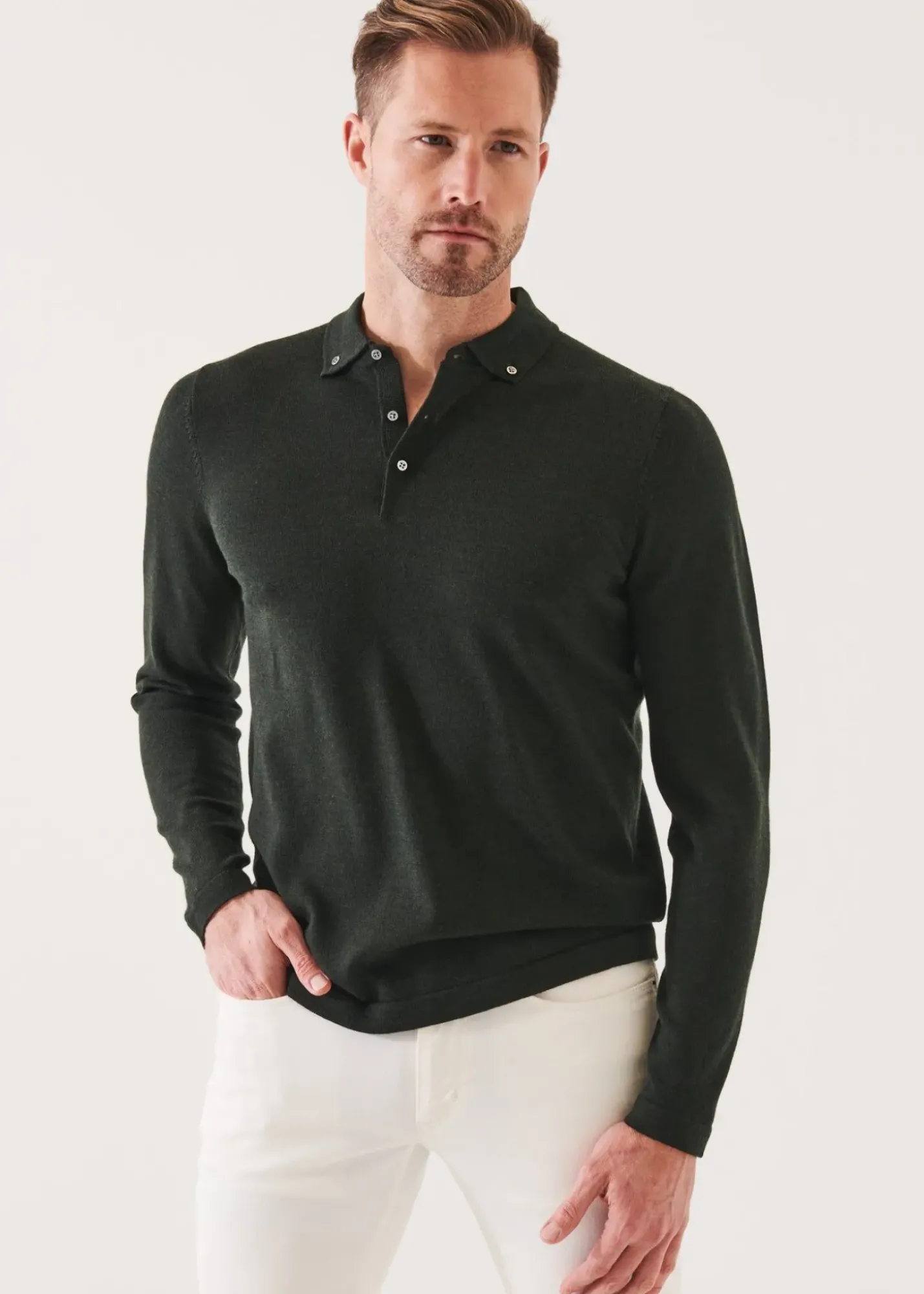 PATRICK ASSARAF Merino Wool Button Down Polo|Men Polos