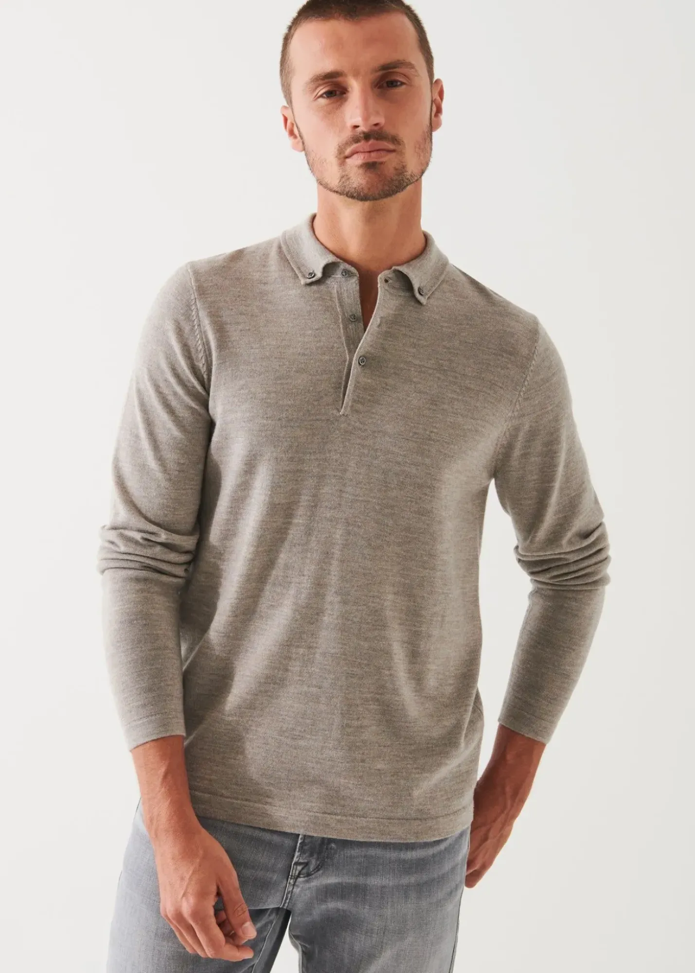 PATRICK ASSARAF Merino Wool Button Down Polo|Men Polos