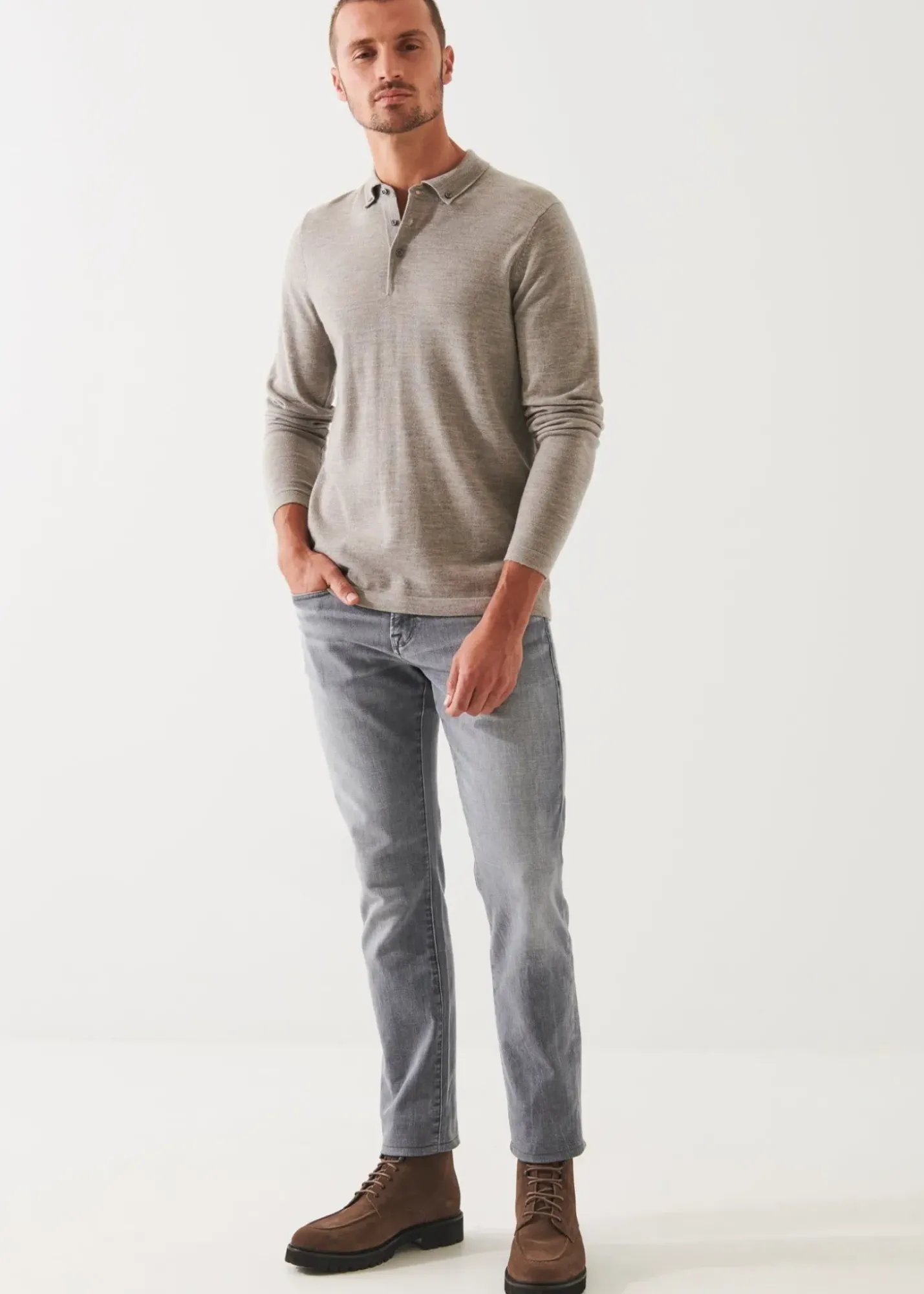 PATRICK ASSARAF Merino Wool Button Down Polo|Men Polos