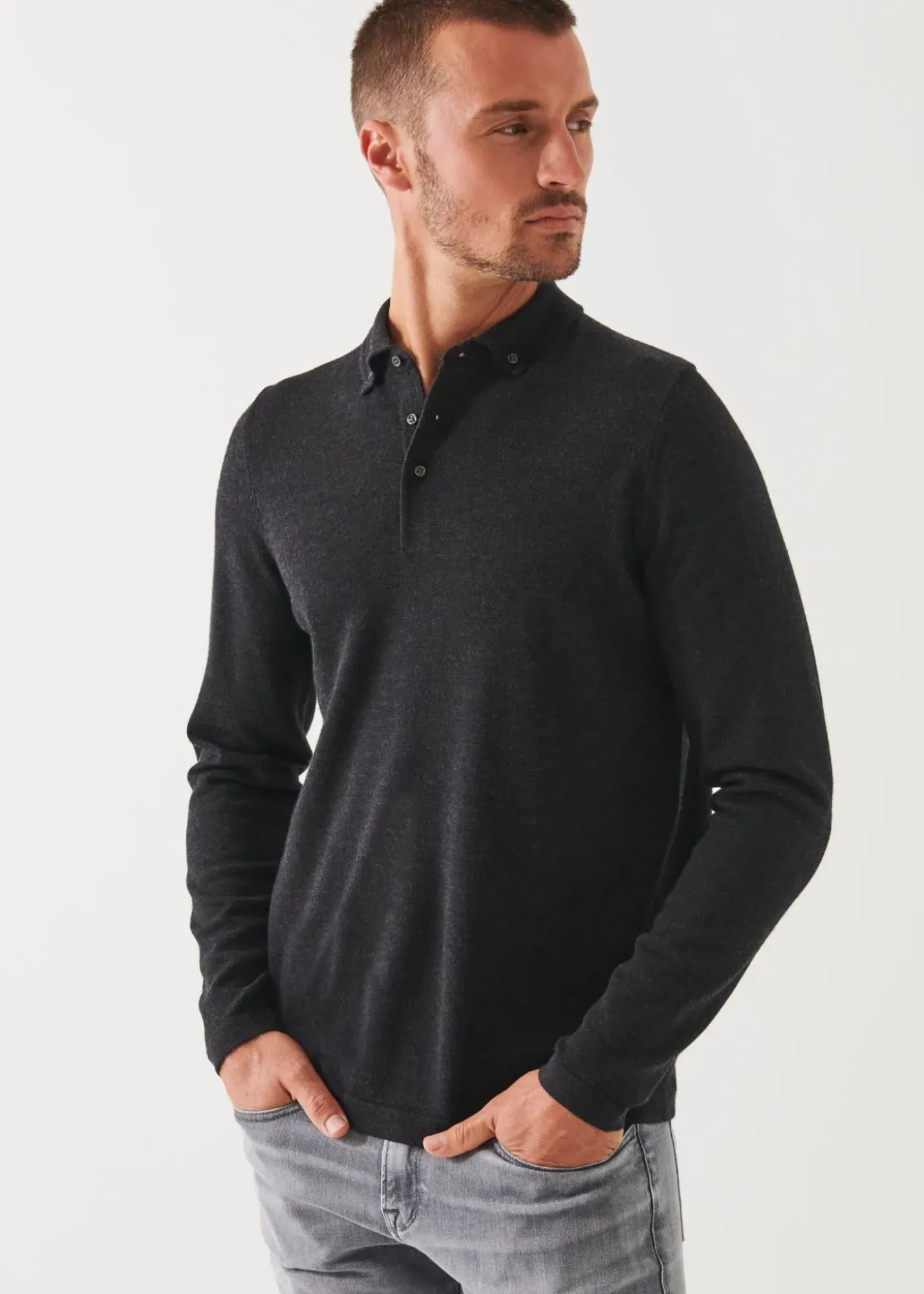PATRICK ASSARAF Merino Wool Button Down Polo|Men Polos