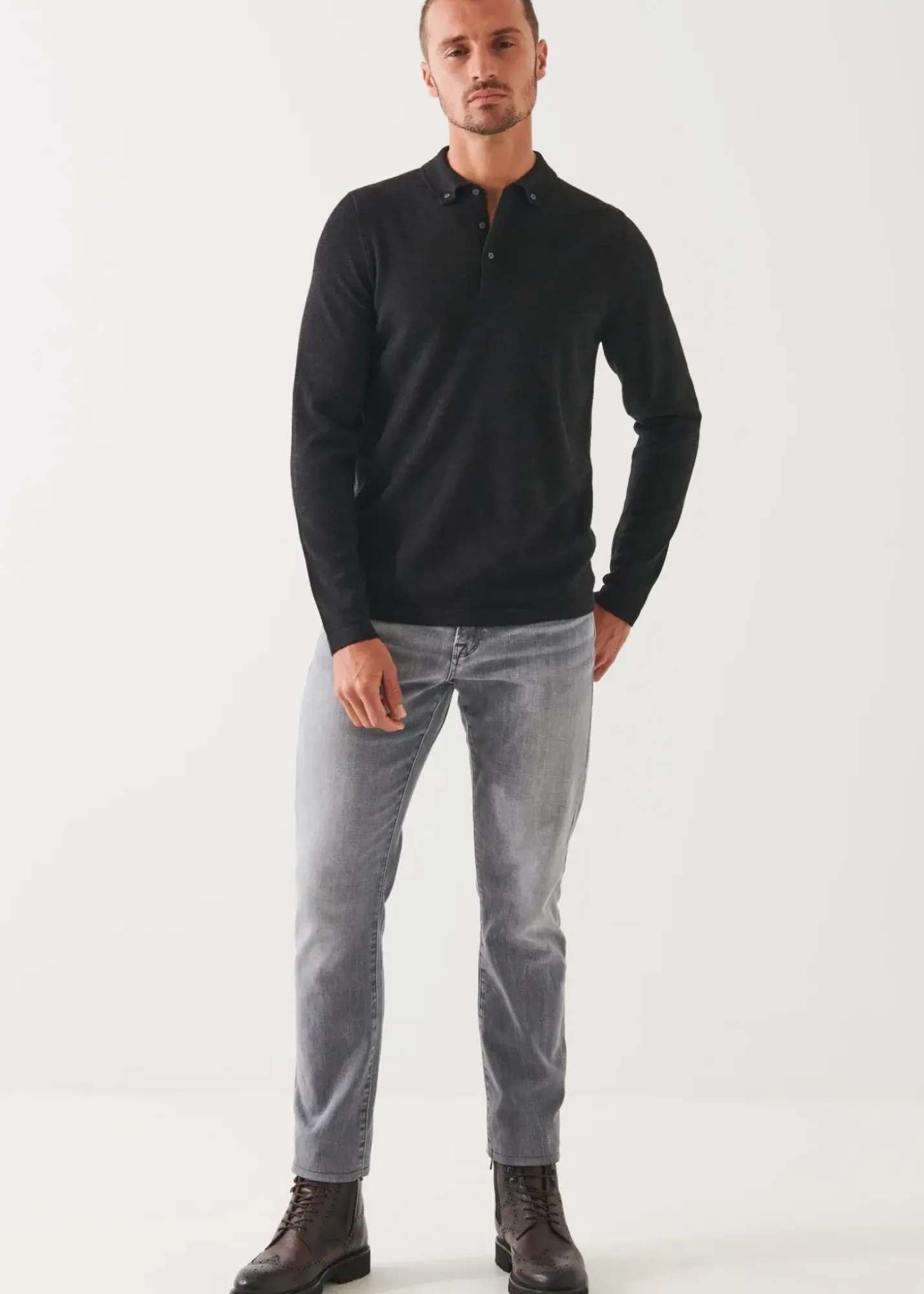 PATRICK ASSARAF Merino Wool Button Down Polo|Men Polos