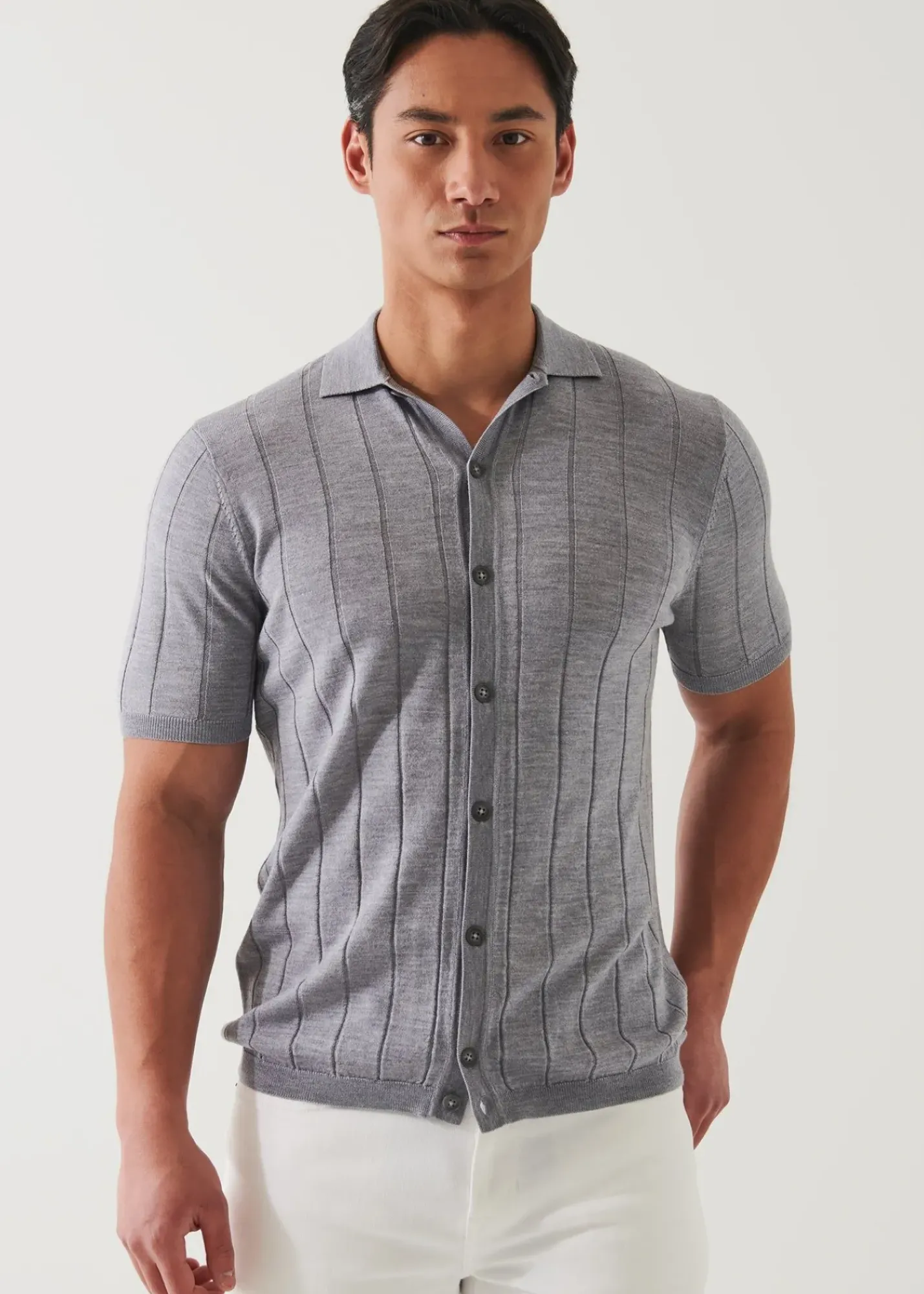 PATRICK ASSARAF Merino Wool-Silk Blend Knit Button Up|Men Knitwear