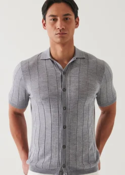 PATRICK ASSARAF Merino Wool-Silk Blend Knit Button Up|Men Shirts