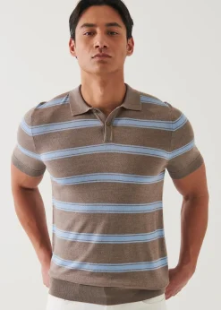PATRICK ASSARAF Merino Wool-Silk Blend Striped Polo|Men Polos