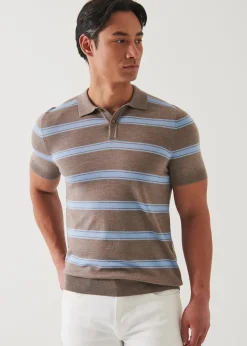 PATRICK ASSARAF Merino Wool-Silk Blend Striped Polo|Men Polos