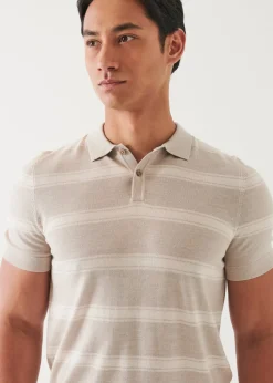 PATRICK ASSARAF Merino Wool-Silk Blend Striped Polo|Men Knitwear