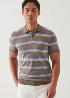 PATRICK ASSARAF Merino Wool-Silk Blend Striped Polo|Men Knitwear