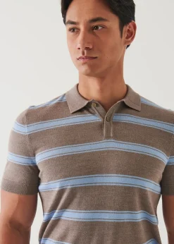 PATRICK ASSARAF Merino Wool-Silk Blend Striped Polo|Men Knitwear