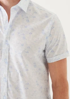 PATRICK ASSARAF Micro Floral Print Cotton Short Sleeve Shirt|Men Shirts