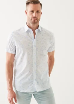 PATRICK ASSARAF Micro Floral Print Cotton Short Sleeve Shirt|Men Shirts
