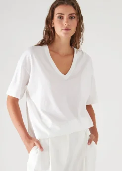 PATRICK ASSARAF Organic Pima Cotton Oversized V-Neck|Women T-Shirts