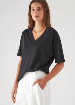 PATRICK ASSARAF Organic Pima Cotton Oversized V-Neck|Women T-Shirts