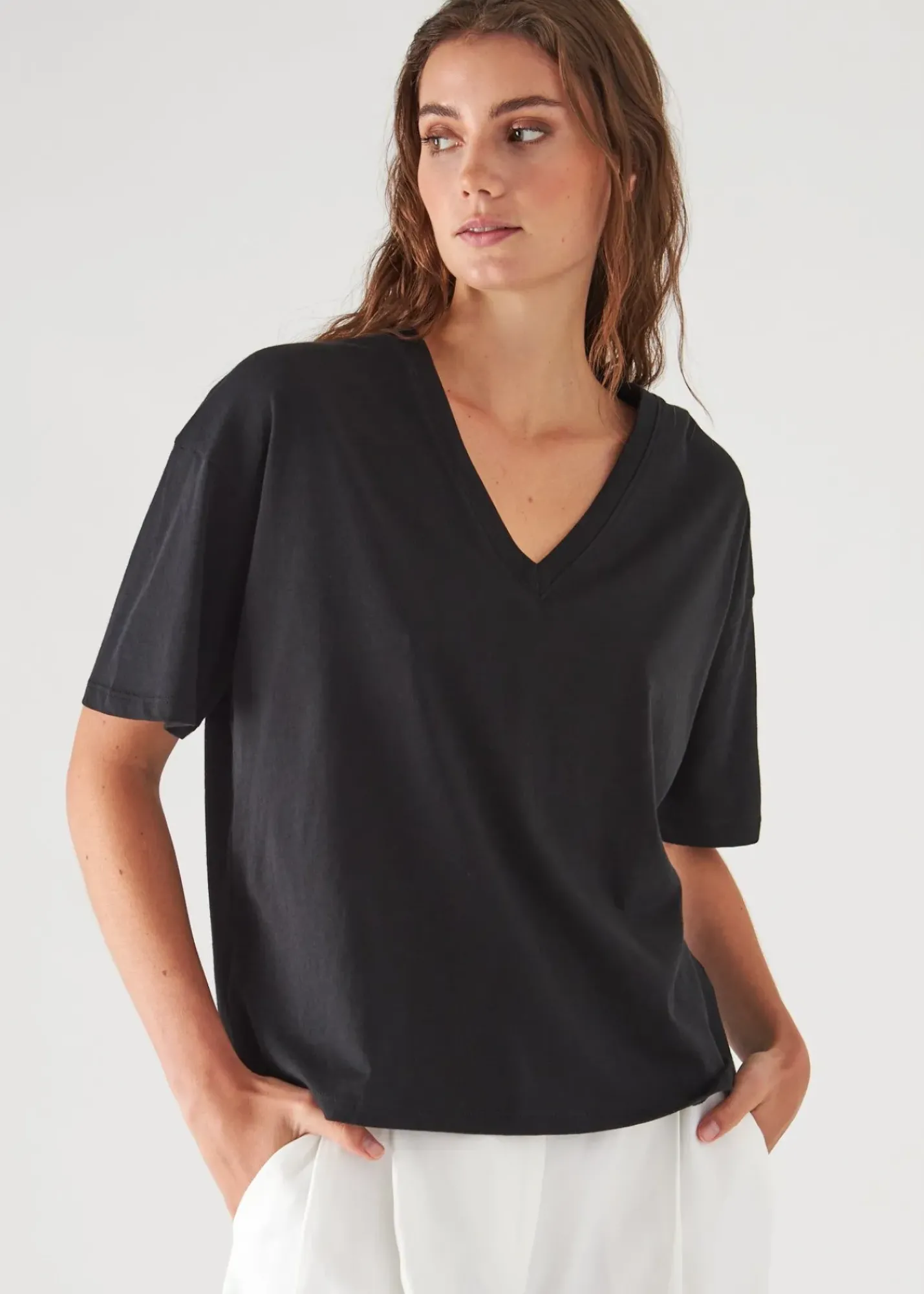 PATRICK ASSARAF Organic Pima Cotton Oversized V-Neck|Women T-Shirts