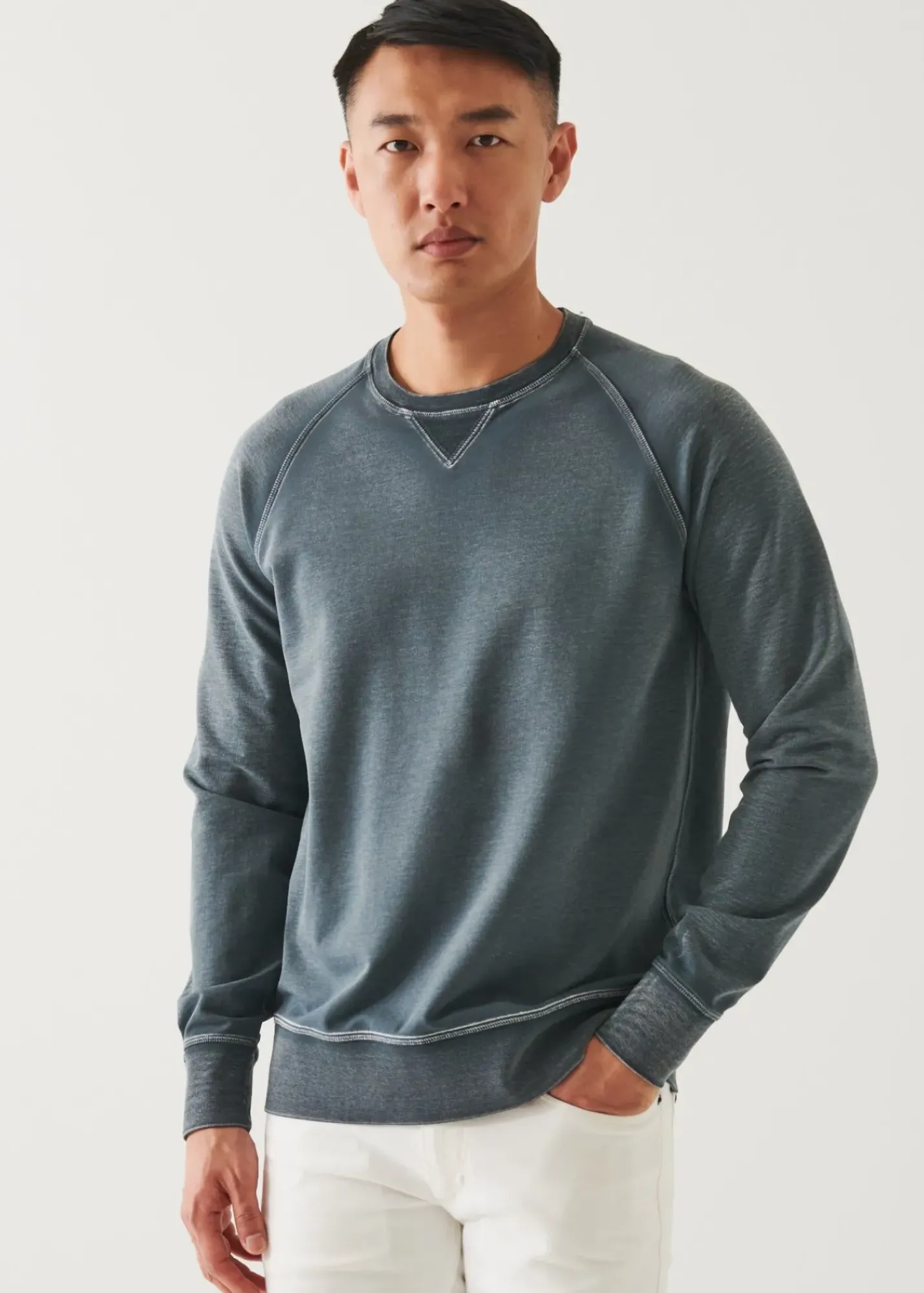 PATRICK ASSARAF Pima Cotton French Terry Vintage Wash Sweatshirt|Men Sweatshirts & Hoodies