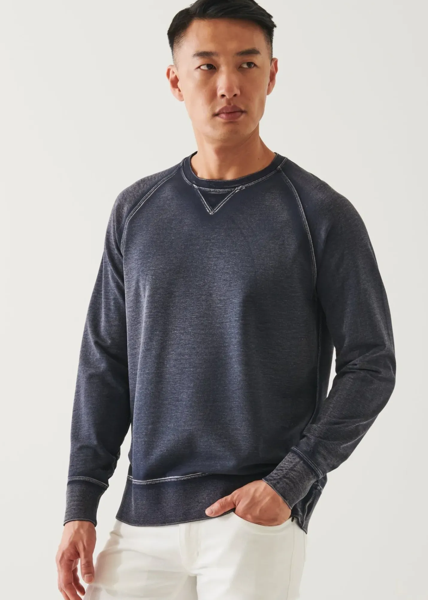 PATRICK ASSARAF Pima Cotton French Terry Vintage Wash Sweatshirt|Men Sweatshirts & Hoodies