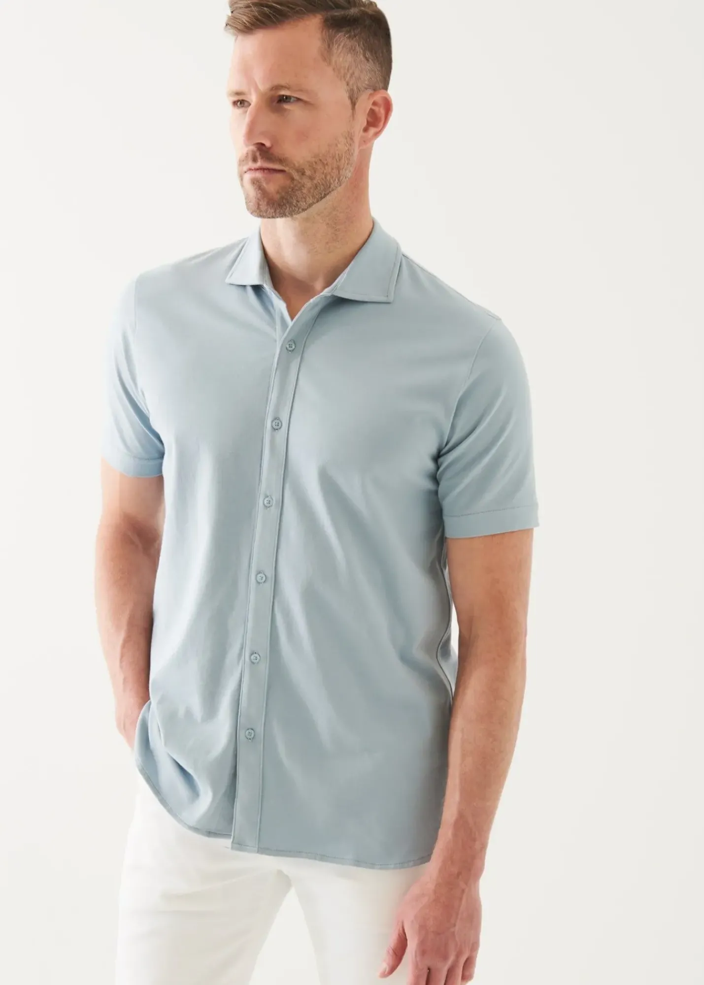 PATRICK ASSARAF Pima Cotton Stretch Button Front Shirt|Men Shirts