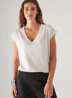 PATRICK ASSARAF Pima Cotton Stretch Dolman V-Neck T-Shirt|Women T-Shirts