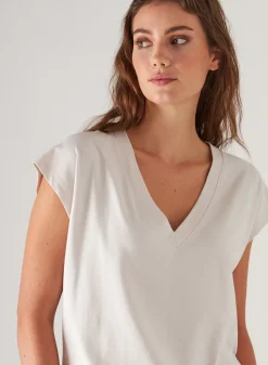 PATRICK ASSARAF Pima Cotton Stretch Dolman V-Neck T-Shirt|Women T-Shirts