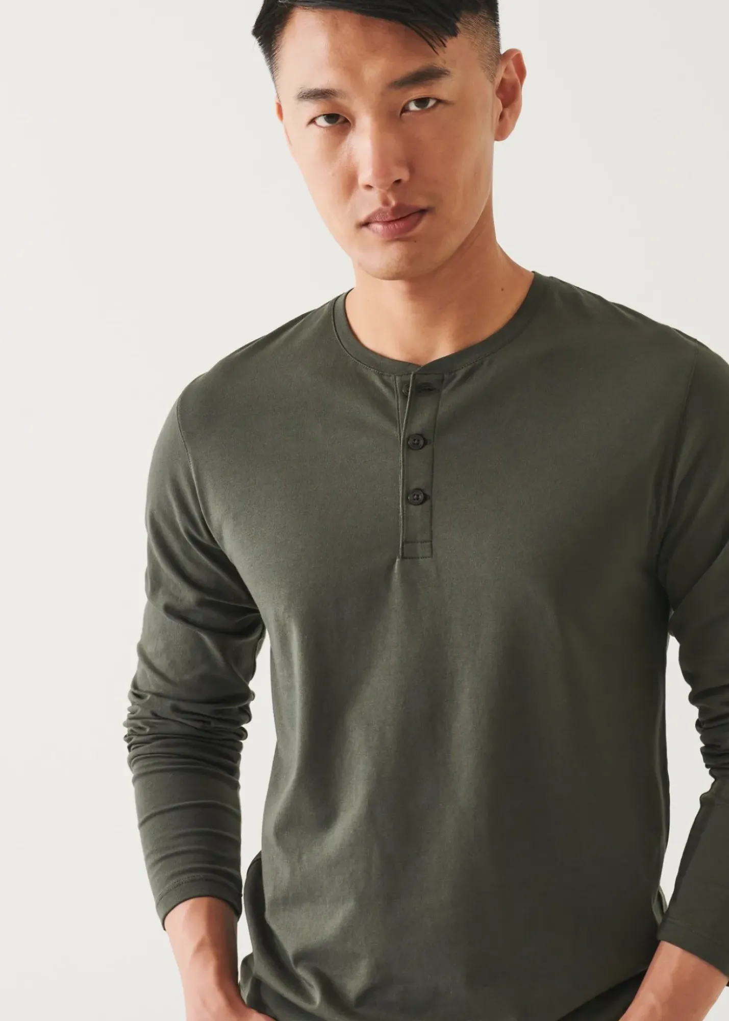 PATRICK ASSARAF Pima Cotton Stretch Henley|Men T-Shirts
