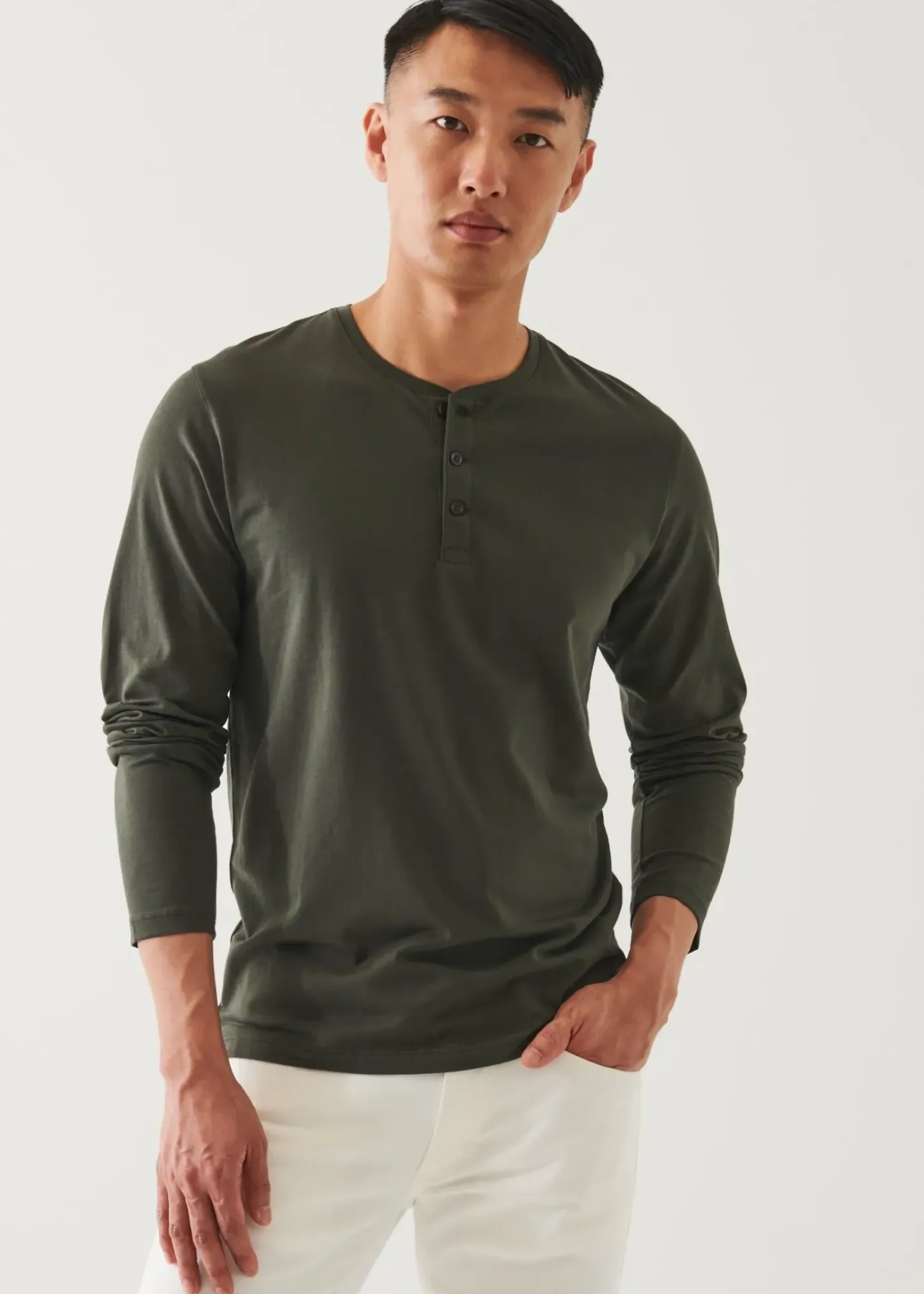 PATRICK ASSARAF Pima Cotton Stretch Henley|Men T-Shirts