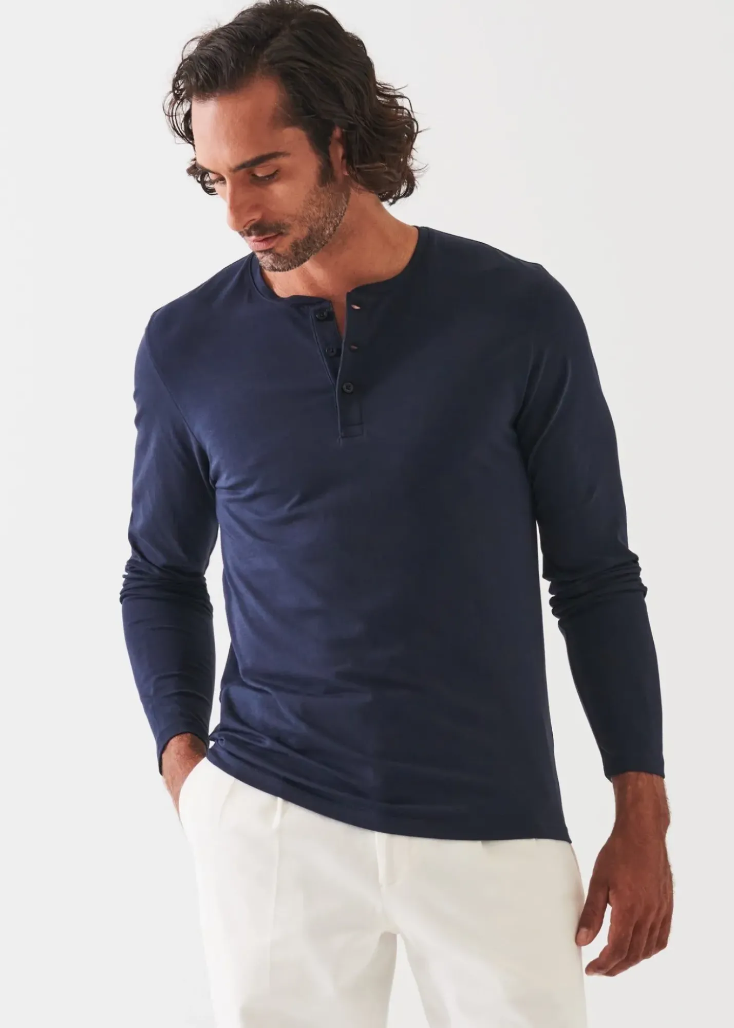 PATRICK ASSARAF Pima Cotton Stretch Henley|Men T-Shirts