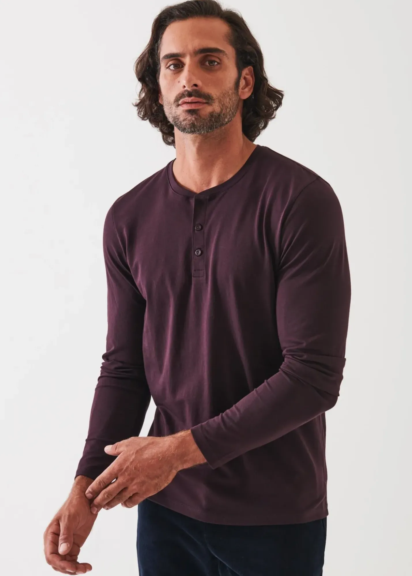 PATRICK ASSARAF Pima Cotton Stretch Henley|Men T-Shirts