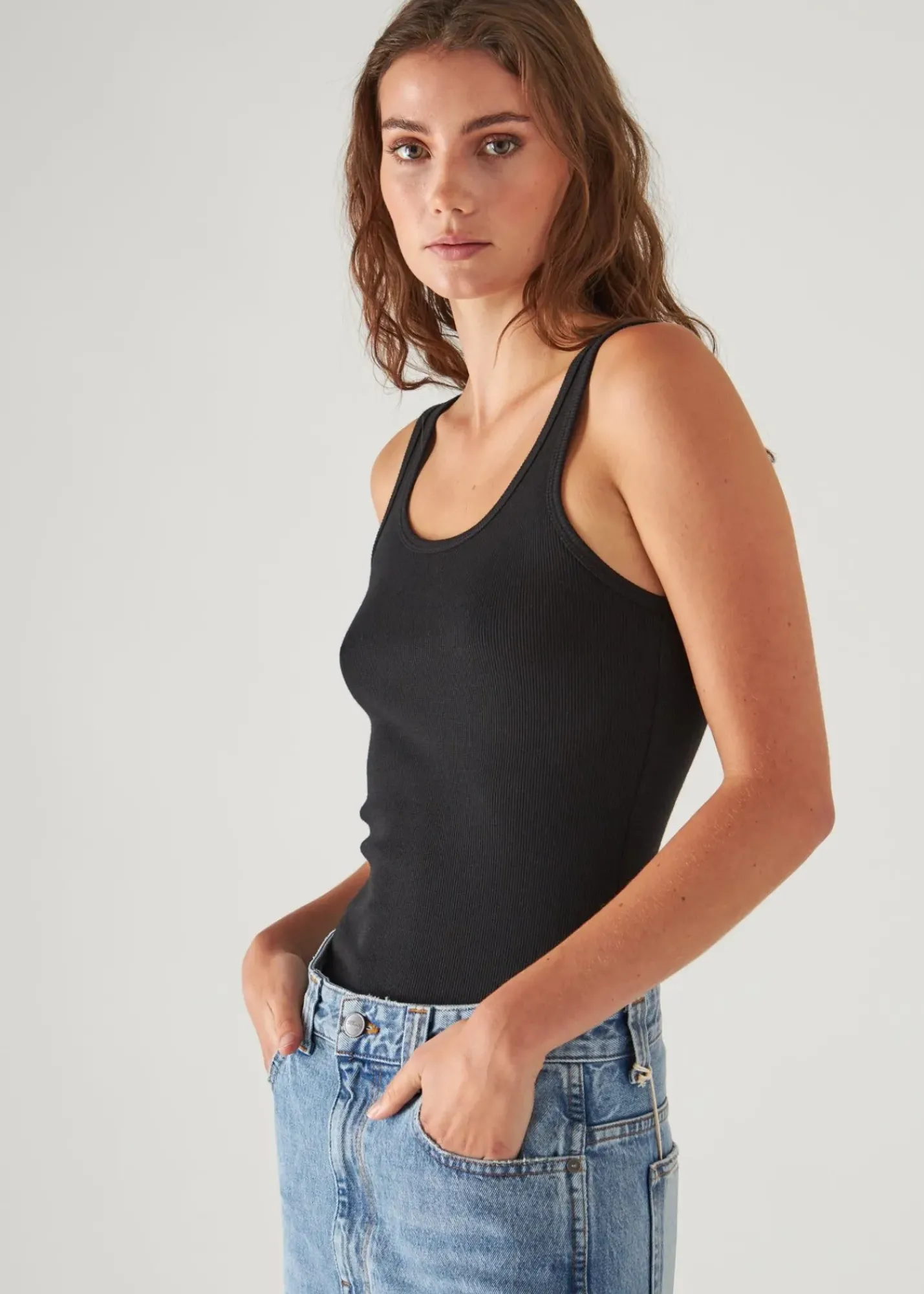 PATRICK ASSARAF Pima Cotton Stretch High Crew Rib Tank|Women T-Shirts